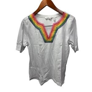 Isaac Mizrahi Women’s Top with Rainbow trim Size M NWOT # J-336